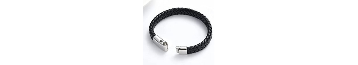 mens ashes bracelet leather with steel clasp, 22 cm memorial urn jewellery