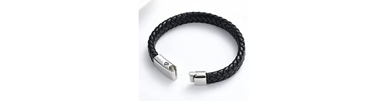 mens ashes bracelet leather with steel clasp,