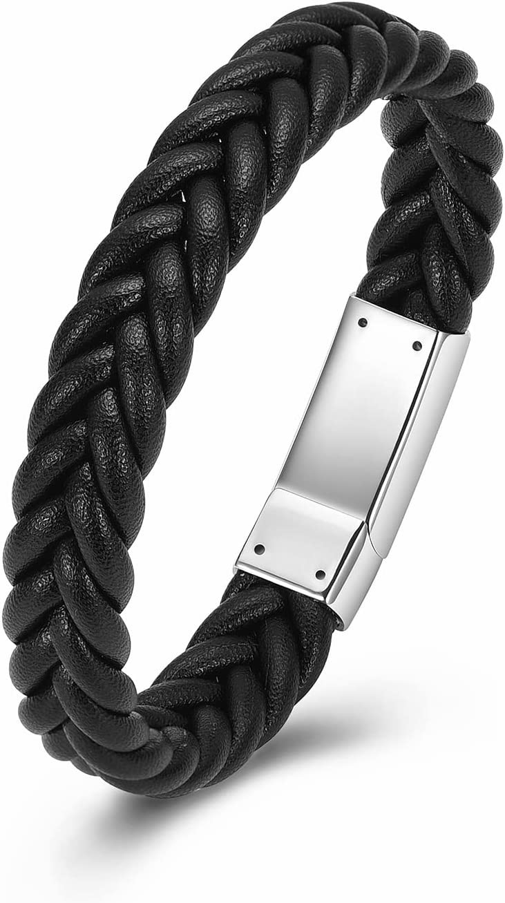 mens ashes bracelet leather with steel clasp,