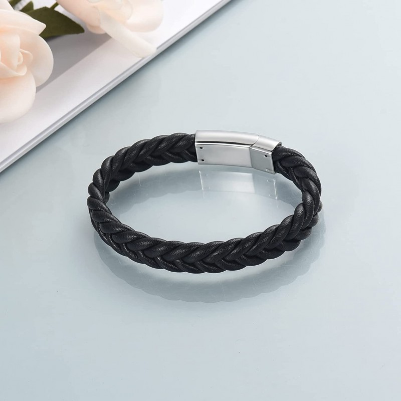 mens ashes bracelet leather with steel clasp,